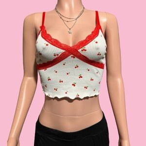 Red Lace Cherry Crop Top